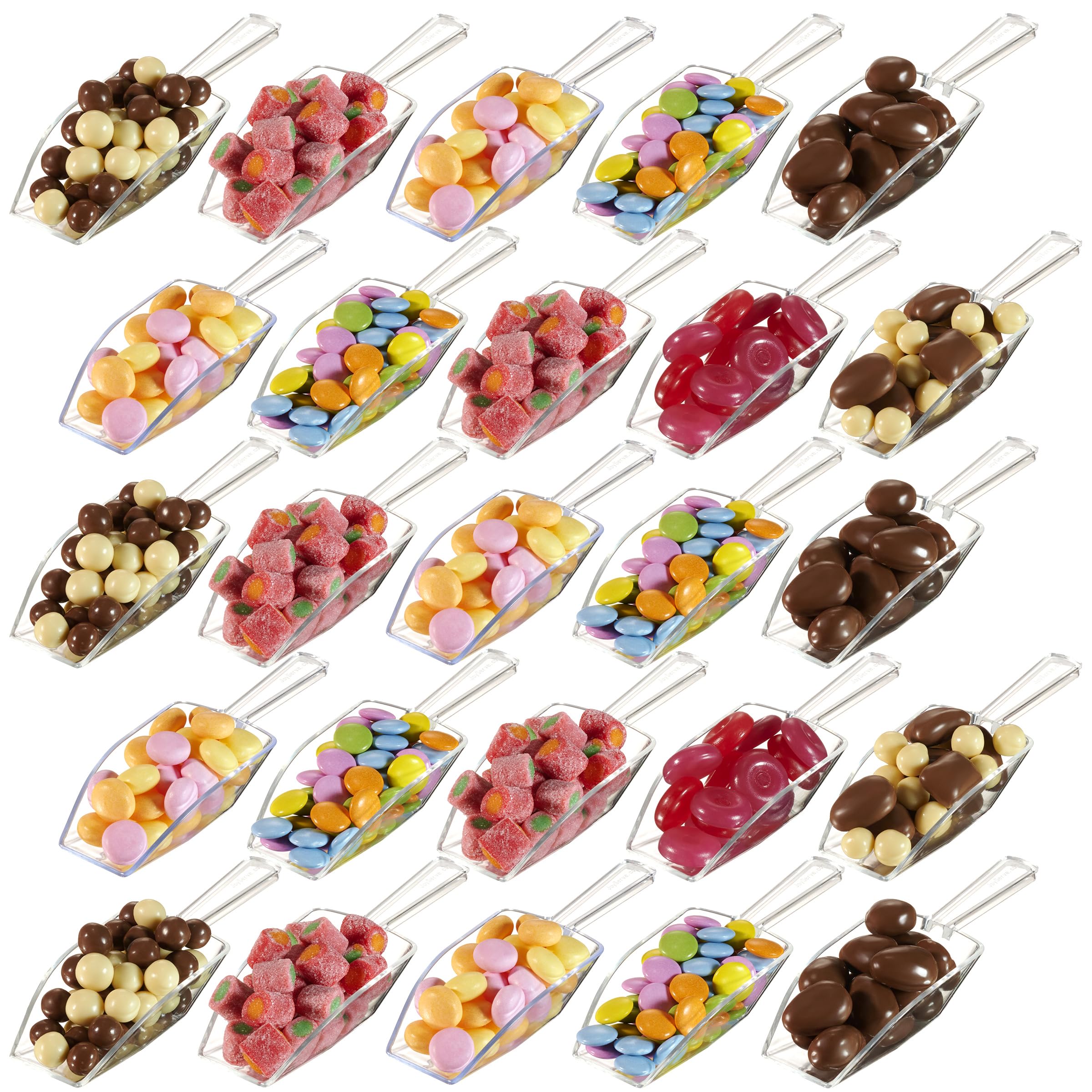 Plastic Mini Scoops for Candy - (Pack of 24) 5.5-Inch (2oz) Ice Cream Bar, Jars, Containers, Coffee, Flour, Dessert Buffets, Kitchen, Weddings, Parties & Concessions, Clear Acrylic